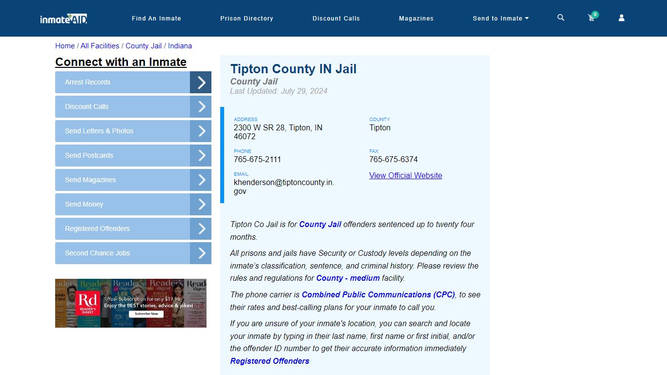 Tipton County IN Jail - Inmate Locator